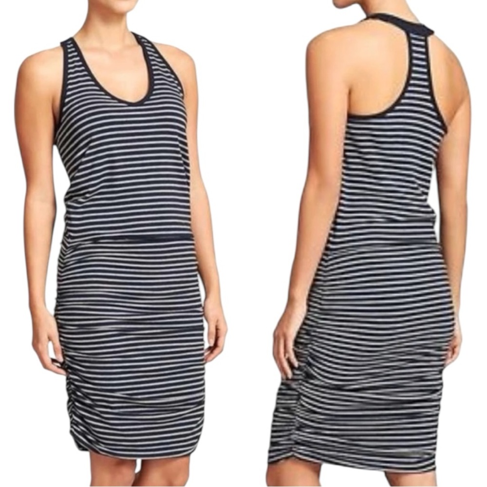 Athleta Women’s Ember Racerback‎ Ruched
Striped Tee Midi Jersey Knit Dress Sz S